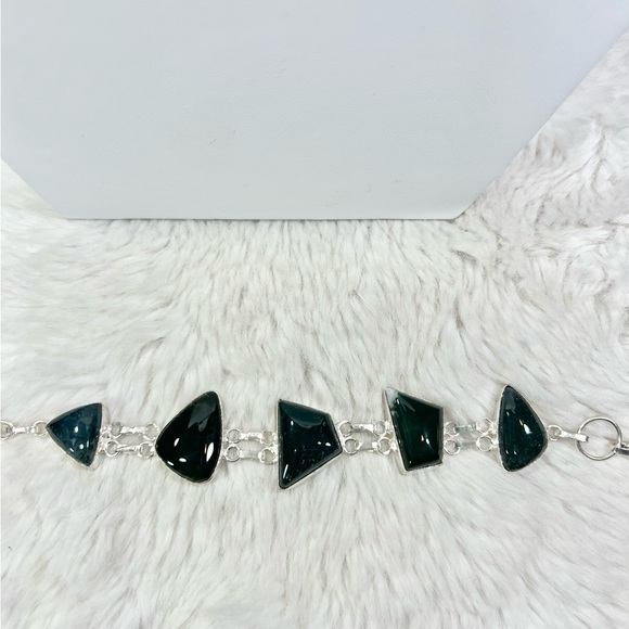 Moss Agate 925 Rectangles Necklace & Bracelet Set - Picture 4 of 9